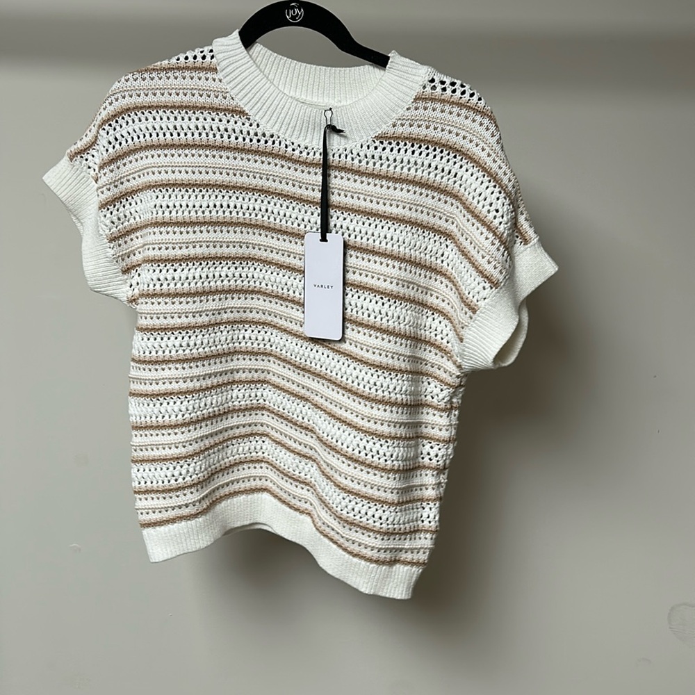 Varley Ciara stripe knit top chanterelle stripe